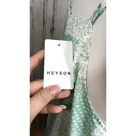 Heyson Women's Medium Floral Patchwork Tank Top Mint Green Sleeveless V-Neck - Picture 3 of 7